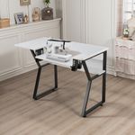 Adjustable Sewing Machine Table Small Craft Desk Workstation with Folding Panel