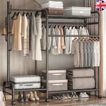 Heavy Duty Double Clothes Rail Rack Garment Hanging Stand Open Wardrobe Shelf