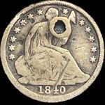 1840 Seated Liberty Half Dime No Drapery Holed