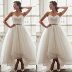 Elegant Wedding Dresses Strapless Hi-Low Lace Short Beading Tulle Bridal Gowns