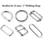 Buckles for 25 mm / 1" Webbing Strap D Rings O Rings Sliders Loops Silver Metal
