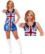 LADIES UNION JACK DRESS SEQUIN SPICE GIRLS POP STAR  COSTUME BRITISH FANCY DRESS