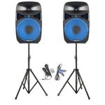 Vonyx VPS152A 15" LED Bluetooth Powered Speaker Pair DJ PA with Stands 1000W