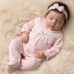 Baby Girl Cotton Sleepsuit Babygrow Headband Frilly Bow PINK