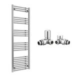 Reina Capo Flat Chrome Bathroom Heated Towel Rail 1800 x 500 and Manual Valves