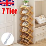7 Tier Vertical Bamboo Folding Shoe Rack Storage Organizer Stand Corner Shelf UK