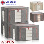 2-4X 66L Folding Storage Box Made of Thick Fabric&Steel Frame Wardrobe Organizer