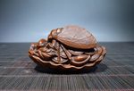 Vintage Japanese Netsuke Old Boxwood Carved Cicada "一鸣惊人" Statue #A