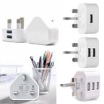 UK 3 Pin Dual USB Plug Adapter Mains Wall Charger 1 2 3 Port For Phones Tablets
