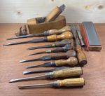 Lot of Old Tools Screwdrivers Chisels Plane Sharpening Stone