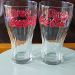 Coca-Cola Set of 2 Clear Glass Drinking Glasses with Red Embossed Logo