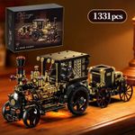 Vintage Mechanical Steam Car Building Blocks Set 1331PCS LED Light DIY Model Kit