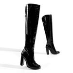 ON TREND OVER KNEE BOOT BLACK  CROC PRINT UPPER 9cm BLOCK HEEL WITH INSIDE ZIP