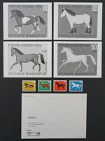 FRG PHOTO ESSAY 1969 578/581 HORSES SET 4 DRAFTS PHOTO ESSAYS RARE!! e357
