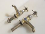 Antique Brass Taps Sink Basin Porcelain Caps Vintage Old Faucet Victorian "Rowe"