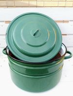 Huge 20L Vintage Soviet Enamel Pot w Lid Green 1960s USSR Large Stockpot