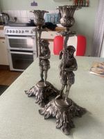 Pair of Antique Vintage Silver Plated figural Candle Sticks