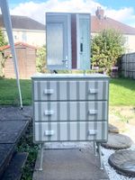 COLLECT ONLY green & white striped 3 drawer dressing table + mirror
