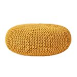 Mustard Knitted Pouffe Footstool Bean Filled Cotton Occasional Seat Living Room