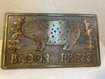 Vintage Rectangular Cast Iron Bacon Press Steak Weight WOODEN HANDLE GRILLING
