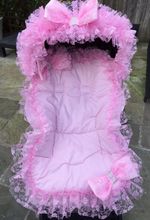 PRAM/PUSHCHAIR PINK FRILLY LINER - OPTIONAL BLING BOW HOOD TRIM - ROMANY 💕