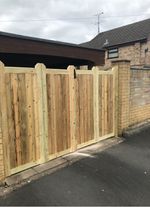 Pressure Treated Tanalised Bi-folding Driveway Gates 11ft  Wide X 6ft High .