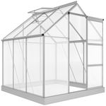 Outsunny 6 x 6ft Walk-In Polycarbonate Greenhouse with Foundation Window Silver
