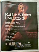 Robbie Williams Live Tour Dates Ad 2025 News Advert Poster 14x11” ROLLED IN TUBE