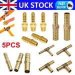 5x Brass Tee 2 3 WAY Air Hose Joiner Fuel Pipe Fitting Barbed Splitter Connector