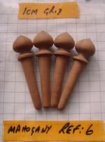 ONE  set of 4 wood dial clocK case pegs, pins mahogany red wood