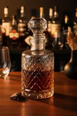 Whiskey Decanter 1.24L Turin Round Glass Storage Bottle with Airtight Lid