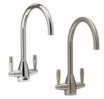 Modern Mono Kitchen Sink Mixer Tap Twin Lever Chrome Brushed Swivel Spout Faucet