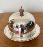 QUALITY ANTIQUE SILVER PLATE LIDDED SERVING BOWL  WITH WOODEN FINIAL
