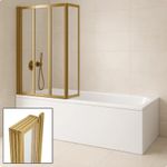 Brushed Brass 4 Panel Folding Bath Shower Screen 800 x 1400mm 4mm Safety Glass