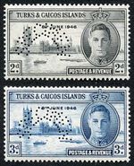 Turks and Caicos SG206s/7s 1946 Victory Set PERF SPECIMEN Very Fine M/M
