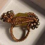 Hand Crafted Designer Statement Ring Calcite Faceted Stone In Cooper Wire Weave