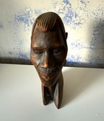 Hand-Carved African Wooden Head Bust Carving Figurine Sculpture