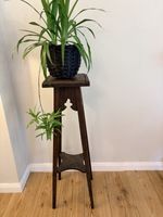 Vintage Dark Oak Plant Stand Jardiniere 95cm Tall Arts & Crafts Style