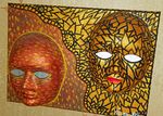 Abstract Painted Decorative Mask Wall Art Canvas Print, Brown Red Beige Black