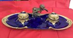 French Art Nouveau Double Ink Well By Louchet Paris  1900. Original Blue Liners