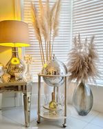 Glam Globes: FACTORY SECONDS Disco Ball Bar Cart, Beige Stand/Silver Tile