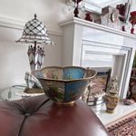 Chinese Cloisonne Bowl Blue Enamel Floral Design Scalloped Edge