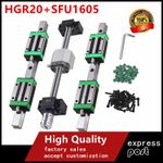 HGR20 Linear Rail Set 2Pcs 200mm-1500mm 4X Blocks BallScrew RM1605 BF12/BK12 CNC