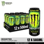 Monster Energy Drink Nitro Super Dry 12 Pack (12 x 500ml)  Cans - Sport Beverage