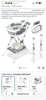 3 in 1 Baby Bath with Stand, Foldable Tub and Support Net for Newborn – Grey