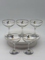 Vintage 1960 Babycham coup glasses set of 5 with yellow fawn and gold rim