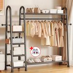 Heavy Duty Double Clothes Rail Rack Garment Hanging Stand Open Wardrobe Shelf