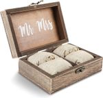 Juvale Rustic Wood Wedding Ring Box Burlap Pillow Lined 15x10x5cm