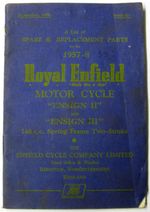 ROYAL ENFIELD Ensign II + III 1958 Original Owners Motorcycle Parts List