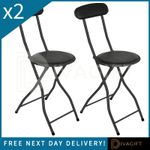 2 x BLACK PADDED FOLDING HIGH BACK CHAIR BREAKFAST KITCHEN BAR STOOL FOLDABLE